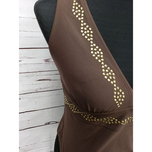 Contour By Beach Scene Brown Studded V-Neck Tankini Swimsuit‎ Top Size 8 - Picture 6 of 11